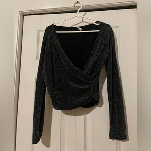 Elegant Black Glitter Wrap Top